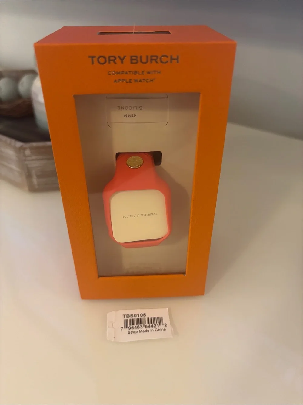 Tory Burch Orange Silicone Wristband with Gold Logo Accent No box worn 1 time